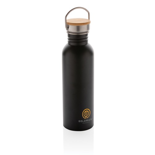 Bouteille en acier inoxydable avec couvercle en bambou