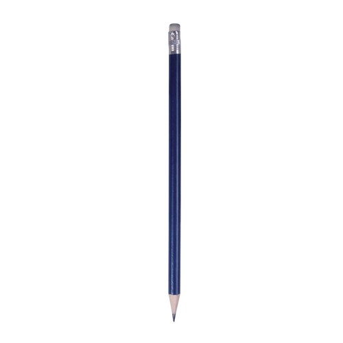 Wooden pencil with graphite lead, cylindrical cross-section and white rubber, sharpened