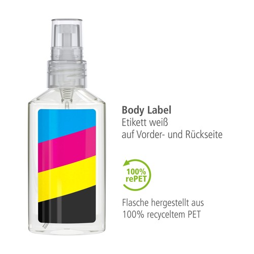 Desinfecterende spray voor de handen, 50 ml, Body Label (R-PET) Desinfecterende spray voor de handen, 50 ml, Body Label (R-PET)