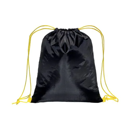 210T black polyester backpack with choke closure and colored cords 210T black polyester backpack with choke closure and colored cords