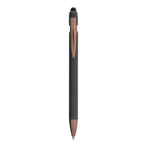 Penna a scatto in alluminio gommato con gommino per touch screen
