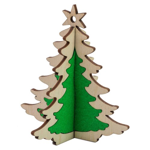 3D wooden-puzzle card  - fir tree wood-felt