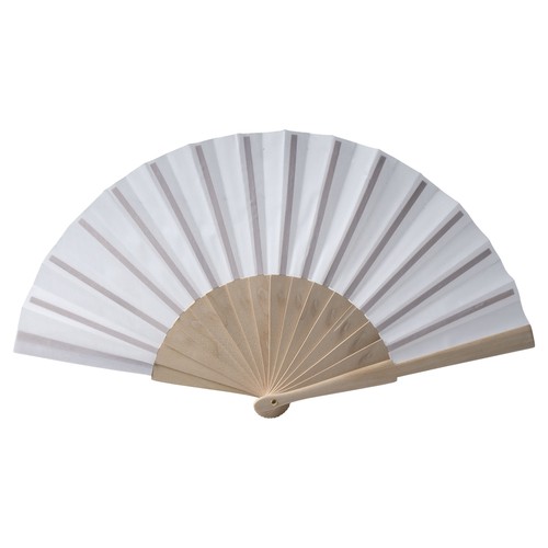 Fan made of polycotton fabric (cotton + polyester) with wooden handle 23 cm long Fan made of polycotton fabric (cotton + polyester) with wooden handle 23 cm long