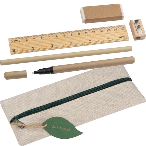 Writing set with ruler, eraser, sharpener, pencil and rollerball Writing set with ruler, eraser, sharpener, pencil and rollerball