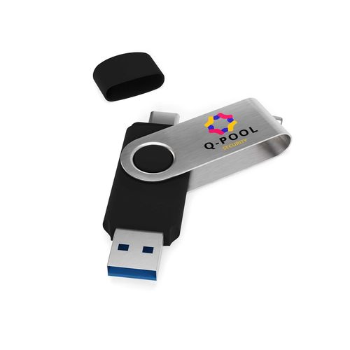 USB Stick Twister-C 3.0 Black (128 Go 3.0, Pas de téléversement de données, Impression en quadrichromie recto) USB Stick Twister-C 3.0 Black (128 Go 3.0, Pas de téléversement de données, Impression en quadrichromie recto)