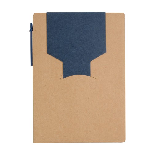 Recycled-paper notepad with cardboard pen and sticky notes Recycled-paper notepad with cardboard pen and sticky notes