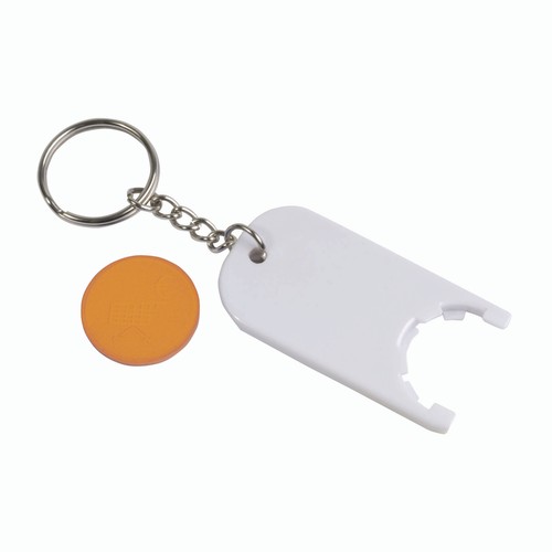 Plastic key ring with shopping trolley token Plastic key ring with shopping trolley token