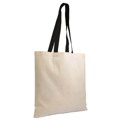 135 g/m2 natural cotton shopping bag with coloured long handles