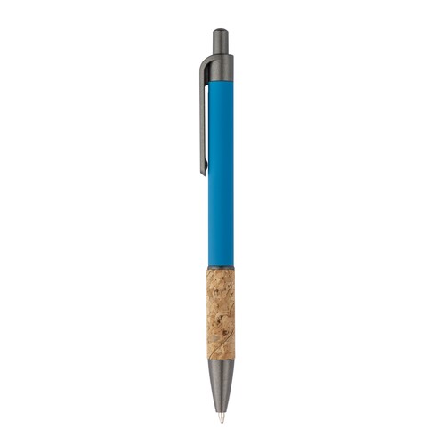 Aluminum pen with cork handle, burnished clip, top and tip