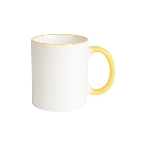 White grade A ceramic mug with coloured handle and edge, For dishwashers
