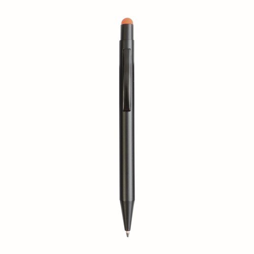 Aluminum push button ball pen with colored touch screen and laser engraved logo