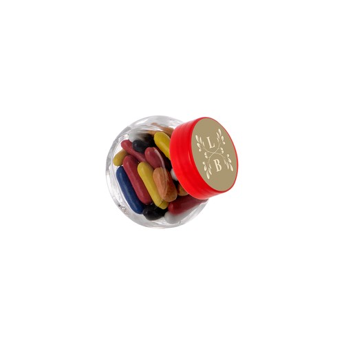 Micro glass jar 50 ml, filled with candy