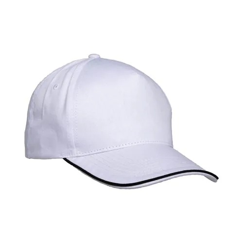 Casquette en coton 5 panneaux, visière sandwich contrasté avec fermeture velcro Casquette en coton 5 panneaux, visière sandwich contrasté avec fermeture velcro