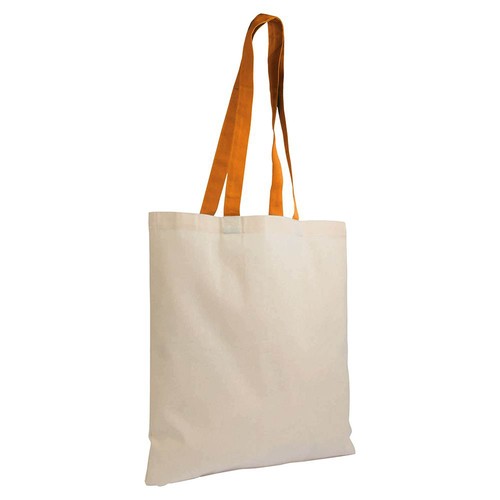 135 g/m2 natural cotton shopping bag with coloured long handles 135 g/m2 natural cotton shopping bag with coloured long handles
