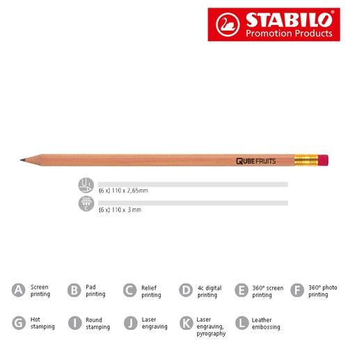 STABILO crayon graphite hexagonal en bois naturel avec bout gomme