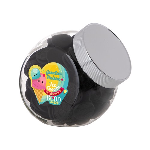 Medium glazen pot, gevuld met snoep Medium glazen pot, gevuld met snoep