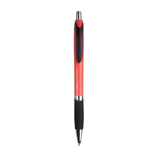 Penna a scatto in plastica, con fusto colorato, impugnatura gommata e particolari cromati Penna a scatto in plastica, con fusto colorato, impugnatura gommata e particolari cromati
