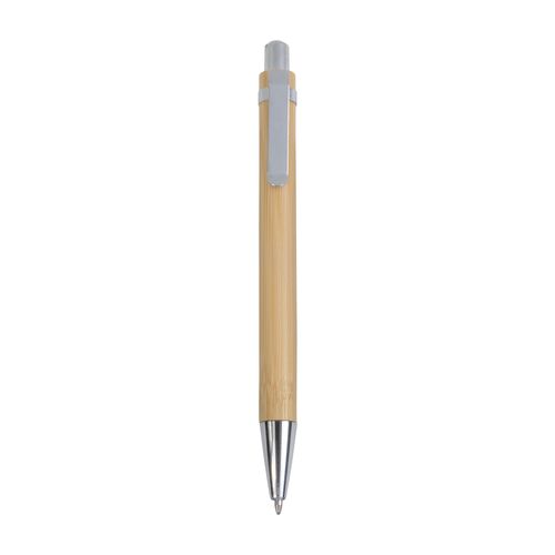 Penna a scatto in bambù con particolari cromati Penna a scatto in bambù con particolari cromati