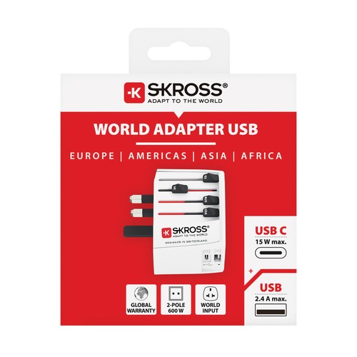 SKROSS MUV 2-polige wereldreisadapter met USB A en C SKROSS MUV 2-polige wereldreisadapter met USB A en C