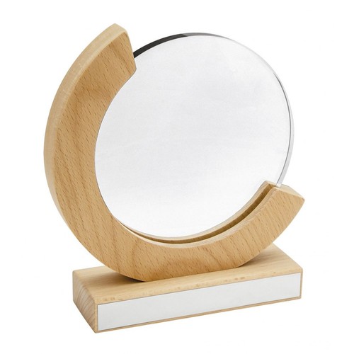TROPHÉE VERRE DIAM.150 MM SUPPORT EN BOI