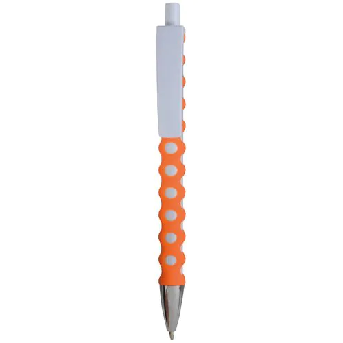 Plastic snap pen with white barrel, clip and button