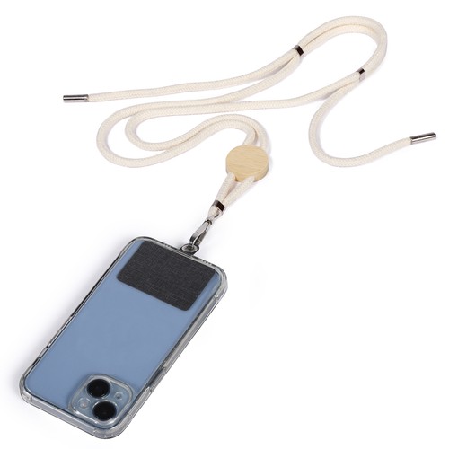 PORTE-BADGE AVEC SUPPORT TÉLÉPHONE, EN COTON, BAMBOU ET POLYESTER PORTE-BADGE AVEC SUPPORT TÉLÉPHONE, EN COTON, BAMBOU ET POLYESTER