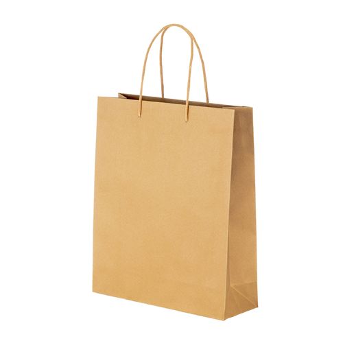 150 g/m2 natural recycled paper bag with gusset and short colored handles