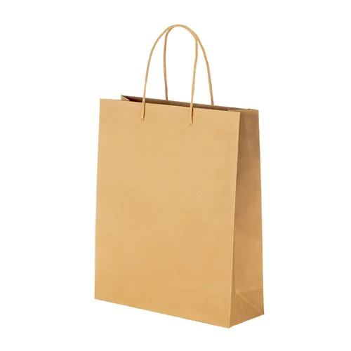 150 g/m2 natural recycled paper bag with gusset and short colored handles