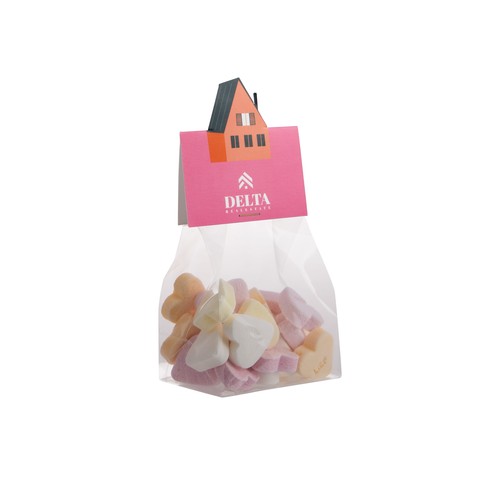 Block bag with header card in your own shape and 50 grams of candy