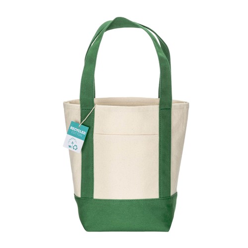Mini shopper bag made of 340 g/m2 recycled cotton with colorful handles and base. GRS