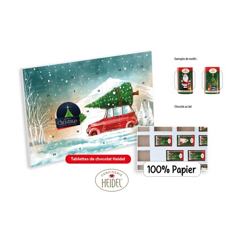 Desk Advent Calendar Heidel 100 % paper individual print, Heidel chocolate naps