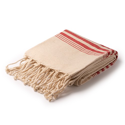 Asciugamano pareo con frange decorative annodate. Osório