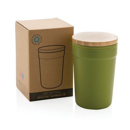 Mug 300ml en PP recyclé GRS avec couvercle en bambou Mug 300ml en PP recyclé GRS avec couvercle en bambou