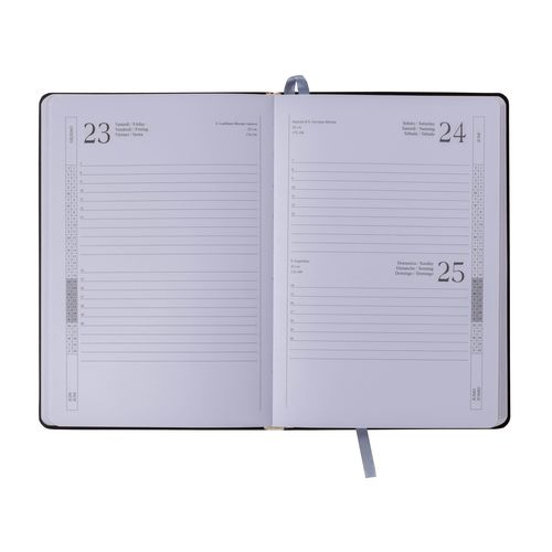 Agenda journalier 2024 avec couverture avec élastique en PU - Boîte sur demande Art. 23799
