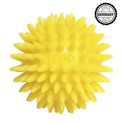 Balle de massage hérisson avec gaufrage rectangulaire (78 mm, jaune), "Made in Germany" Balle de massage hérisson avec gaufrage rectangulaire (78 mm, jaune), "Made in Germany"