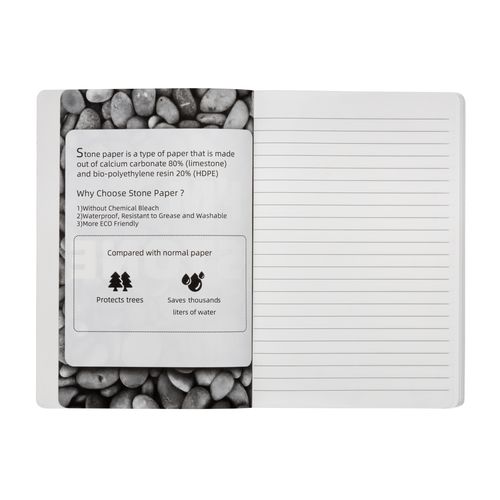 Stone paper notebook, white lined sheets, 64 pages, 14.5x21 cm