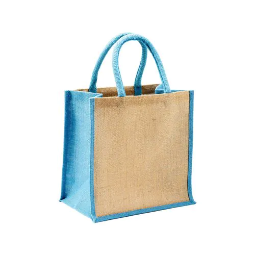 Mini tote bag en toile de jute avec anses et inserts colorés Mini tote bag en toile de jute avec anses et inserts colorés