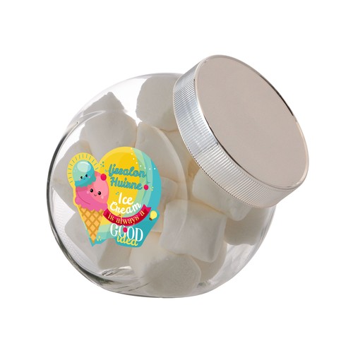 Medium glazen pot, gevuld met snoep