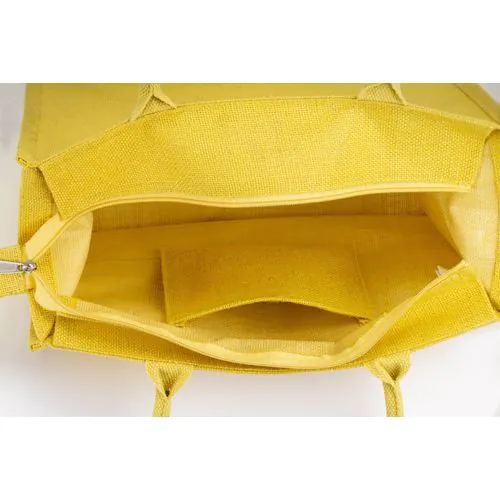 Bolsa de yute con asas de algodón. Equipada con cierre de cremallera Bolsa de yute con asas de algodón. Equipada con cierre de cremallera