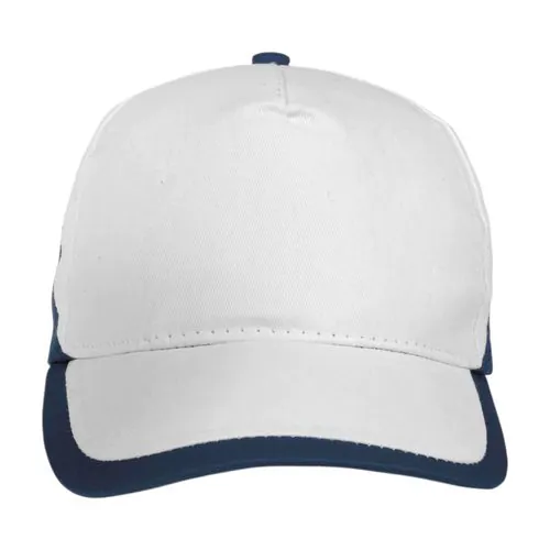 Cotton 5-panel cap with white base and coloured edges, adjustable velcro strap Cotton 5-panel cap with white base and coloured edges, adjustable velcro strap