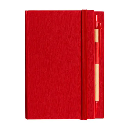 Cardboard notepad with coloured elastic, pen, ruled sheets (70 pages) and sticky notes Cardboard notepad with coloured elastic, pen, ruled sheets (70 pages) and sticky notes