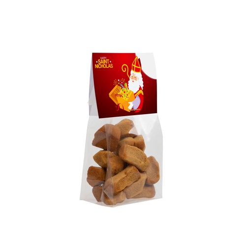 Block bottom bag with header card and 50 grams of sweets Block bottom bag with header card and 50 grams of sweets