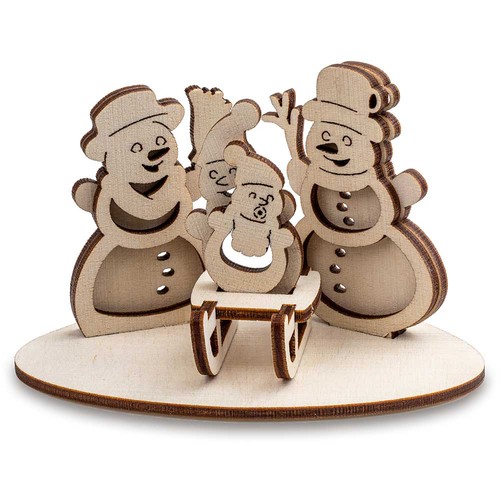 3D houten puzzle kaart - sneeuwman familie 3D houten puzzle kaart - sneeuwman familie