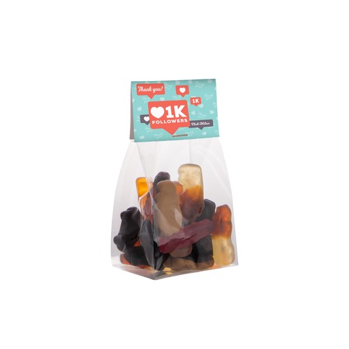 Blokzakje met kopkaartje en 100 gram snoep Blokzakje met kopkaartje en 100 gram snoep