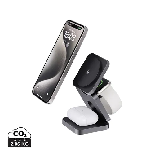 Chargeur 15W pliable 3 en 1 en aluminium recyclé RCS Terra Chargeur 15W pliable 3 en 1 en aluminium recyclé RCS Terra