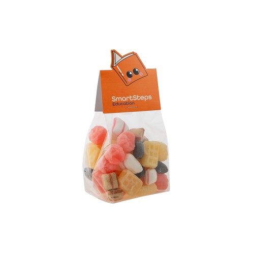 Blokzakje met kopkaartje in eigen vorm en 150 gram snoep Blokzakje met kopkaartje in eigen vorm en 150 gram snoep