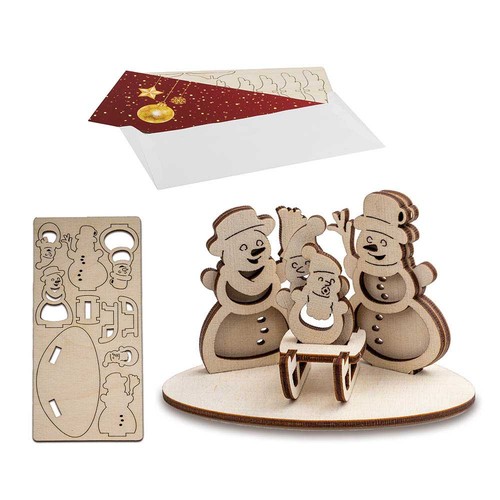 3D wooden-puzzle card  - snowman family