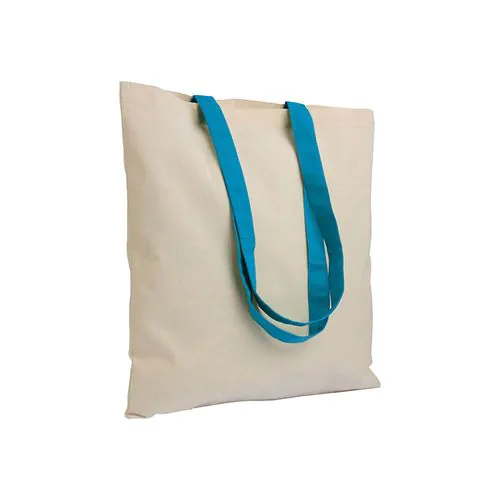 135 g/m2 natural cotton shopping bag with coloured long handles 135 g/m2 natural cotton shopping bag with coloured long handles