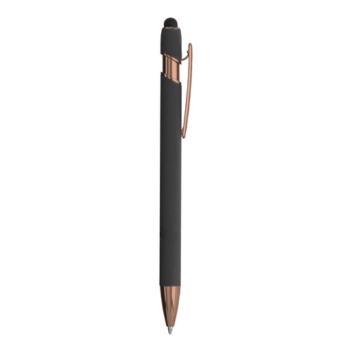 Penna a scatto in alluminio gommato con gommino per touch screen