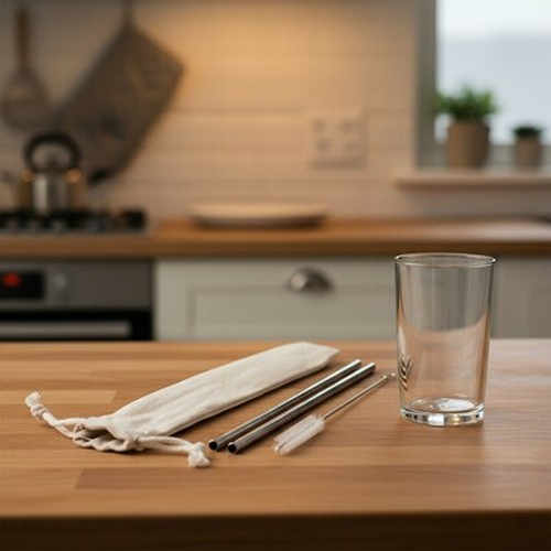 Reusable drinking straw set, 2 pcs with cleaning brush | Monim